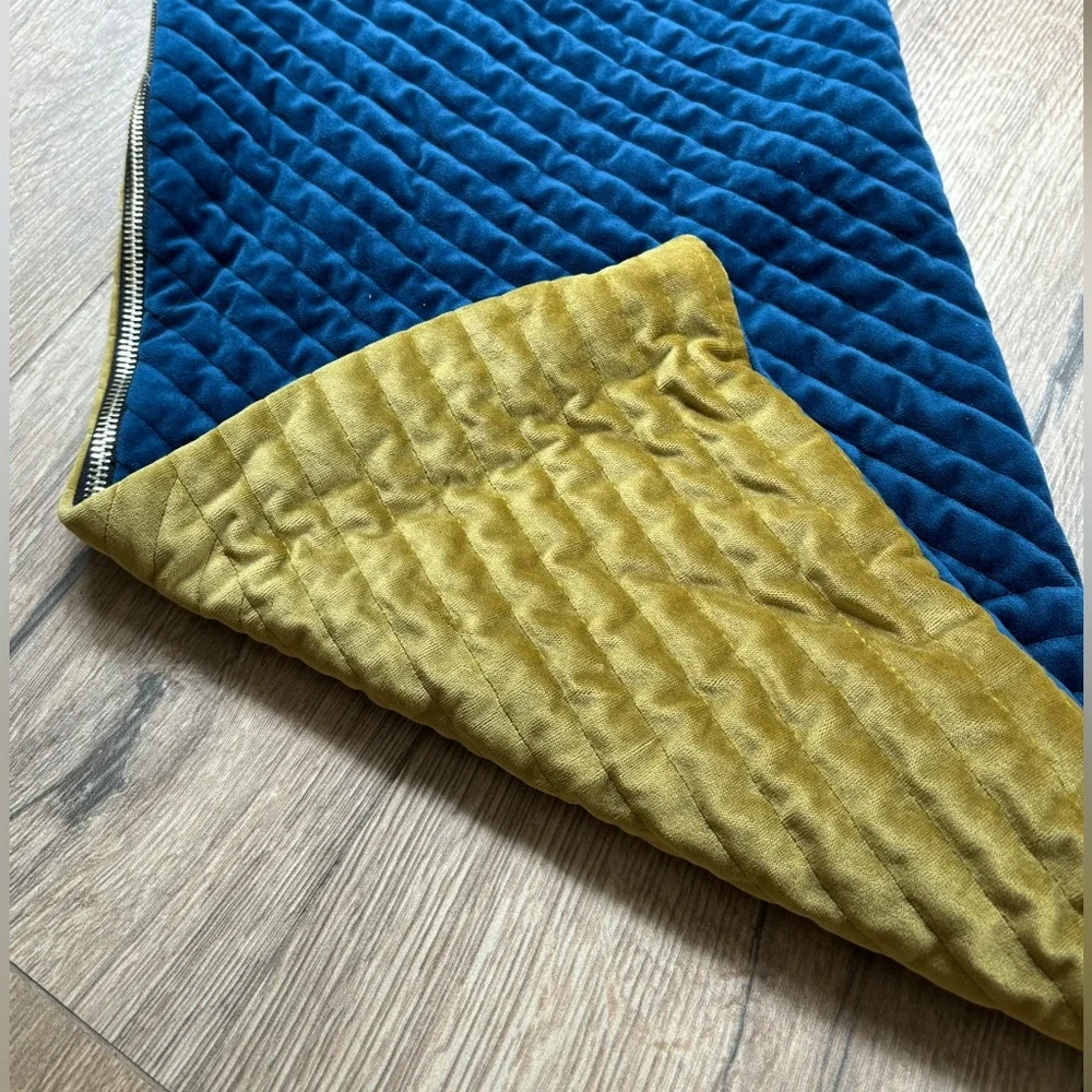 Quilted velvet navy green pillow sham rectangular 12x22 inch accent pillow